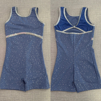 Silver Dot Dusty Blue Biketard