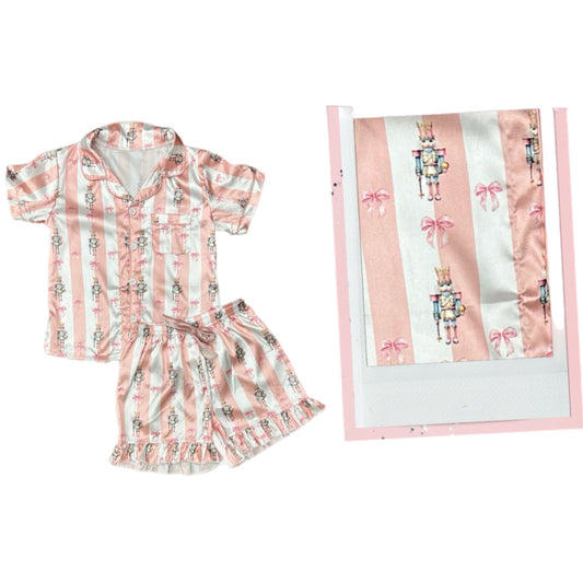 PRE-ORDER: Satin Nutrcracker Bow Stripe PJ