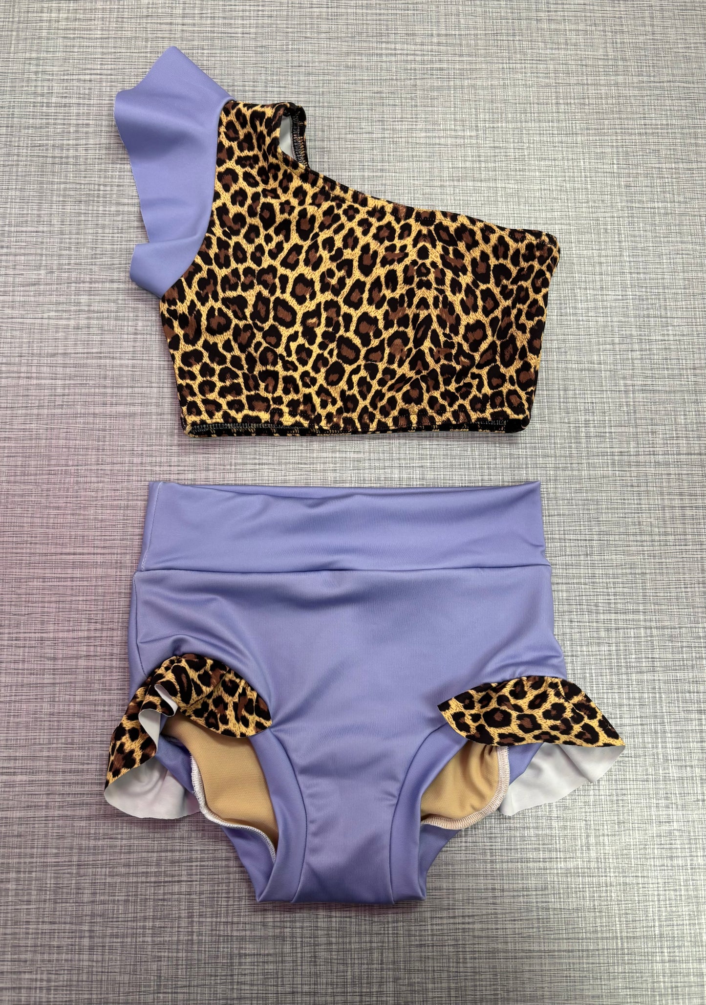 One Shoulder Cheetah Ruffle Brief Set