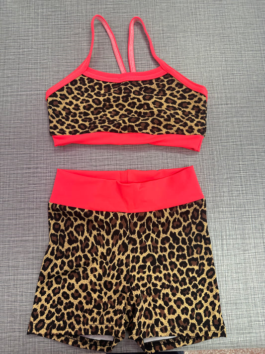 Neon Orange Cheetah Short Set