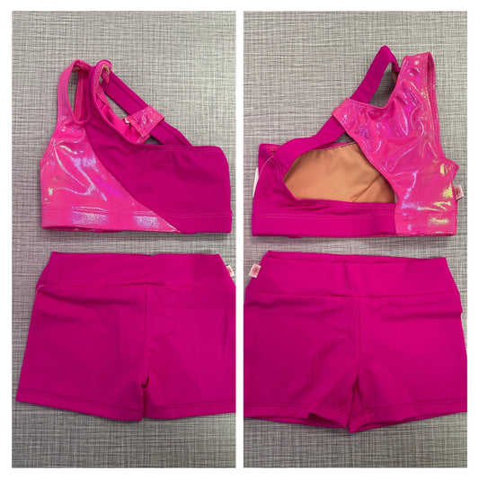 Demi Sparkle Cut Out Crop Top & Solid Short Set