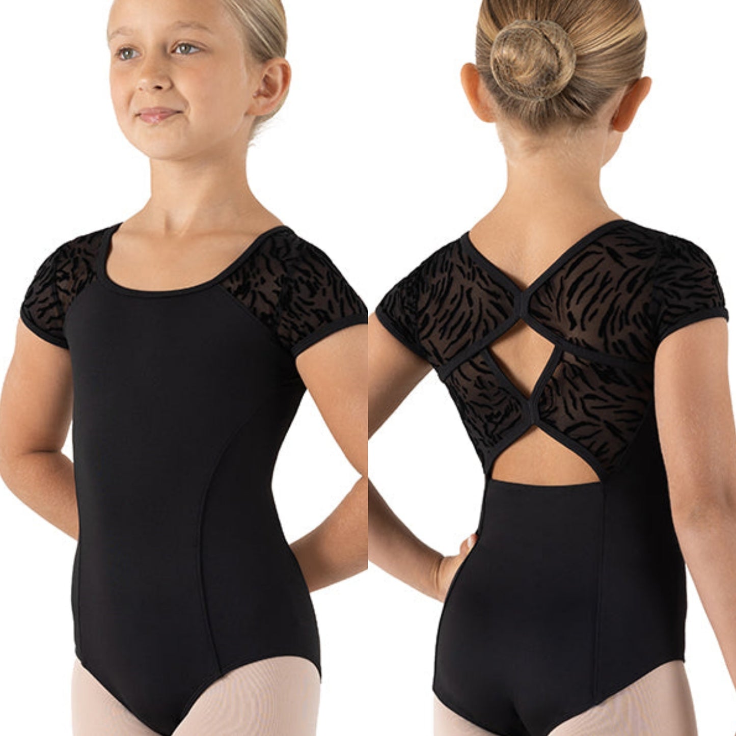 Cap Sleeve Leotard with Zebra Mesh Back #CL1075