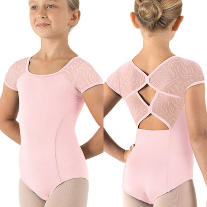 Cap Sleeve Leotard with Zebra Mesh Back #CL1075