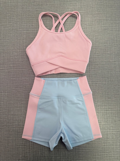 Ribbed Striker Crop & Arch Contrast Short Set