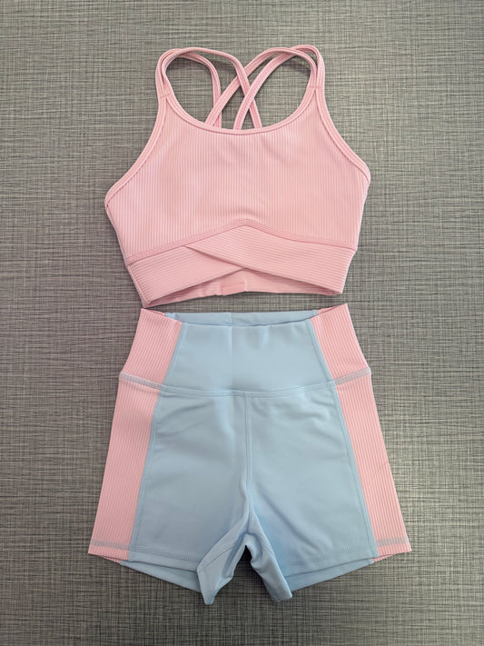 Ribbed Striker Crop & Arch Contrast Short Set