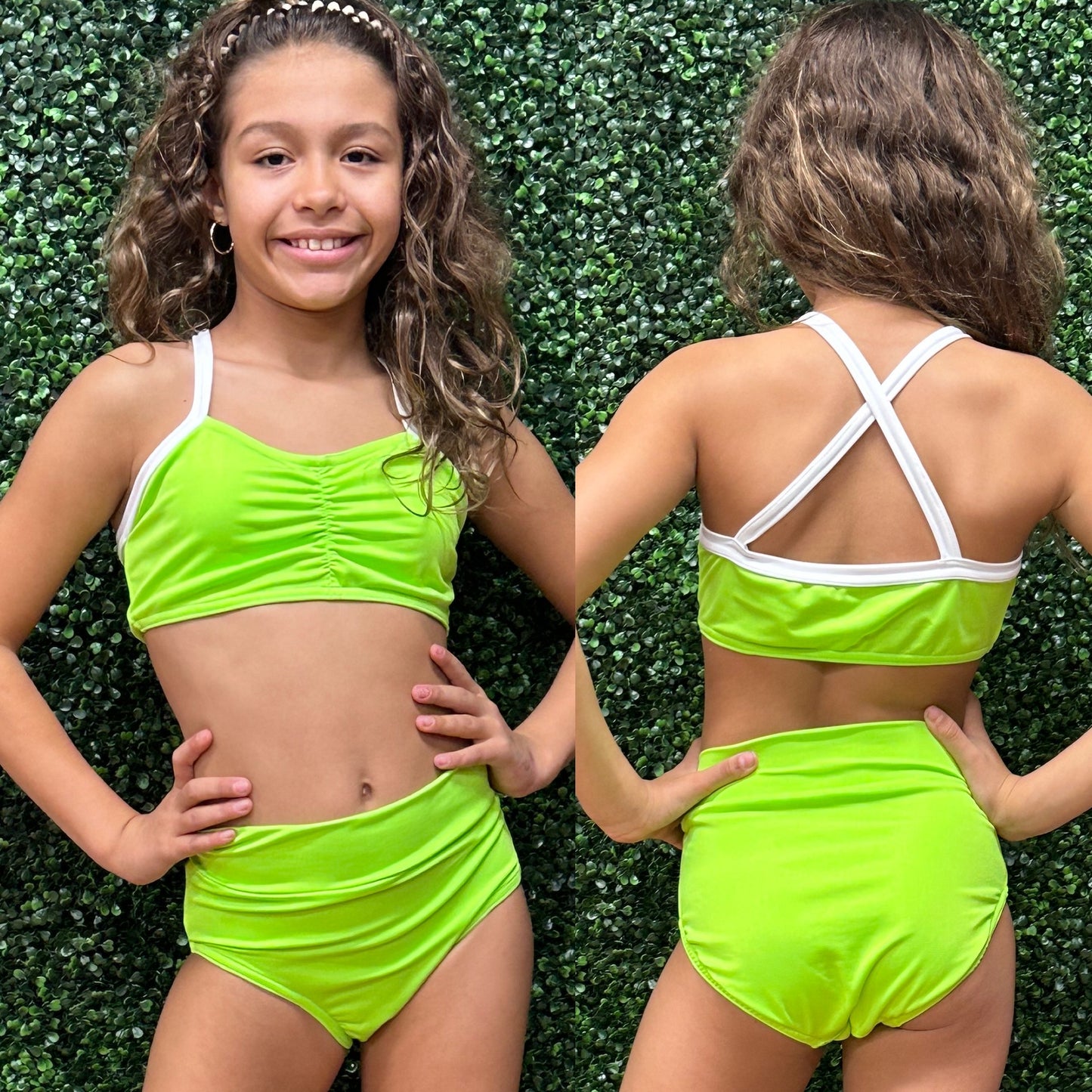 Neon Green Pinch Top Brief Set