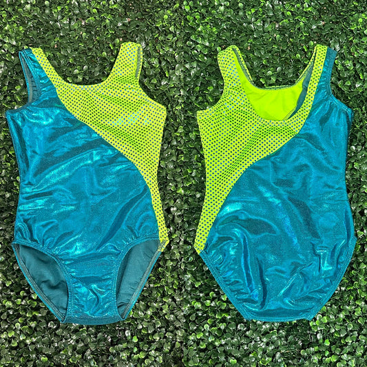 Teal & Neon Green Dot Leotard