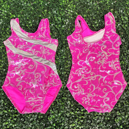 Hot Pink w/ Silver Scroll Leotard