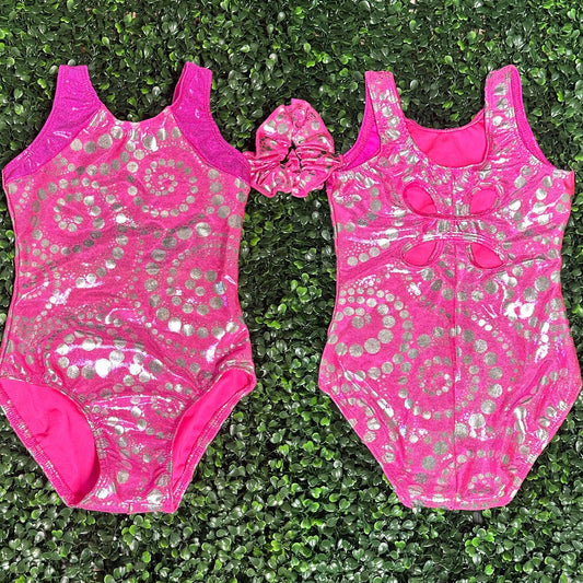 Pink w/ Silver Scroll Leotard