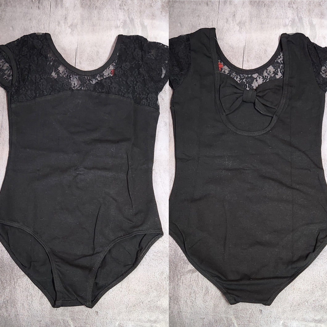Black Cap Sleeve Leotard with Lace