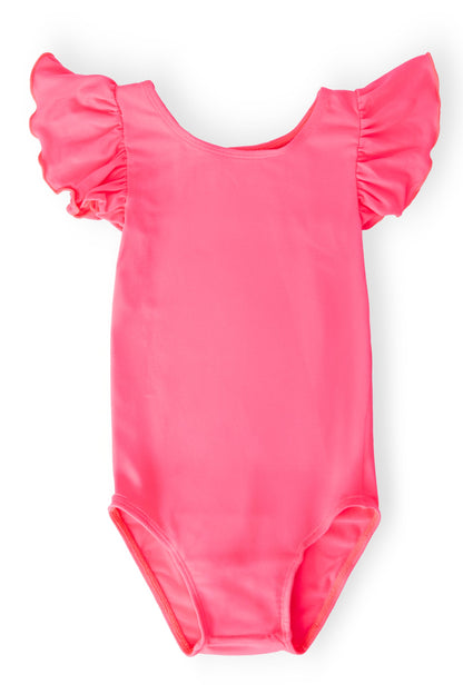 Neon Pink S/S Flutter Sleeve Leotard