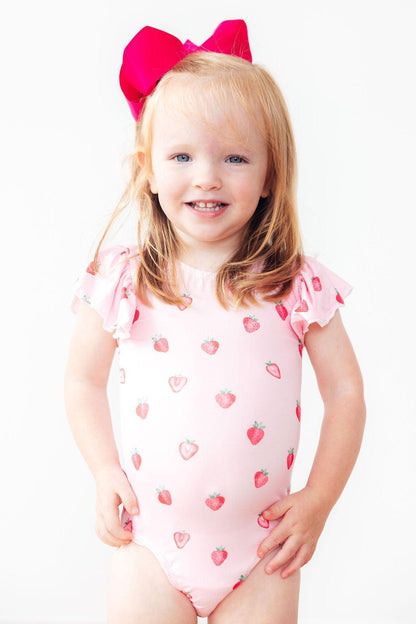 Sweet Strawberries S/S Flutter Sleeve Leotard