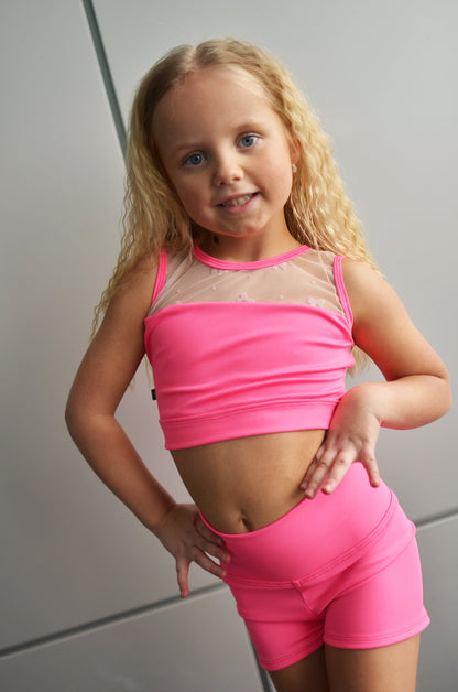XO Top - Neon Pink/Bow Mesh