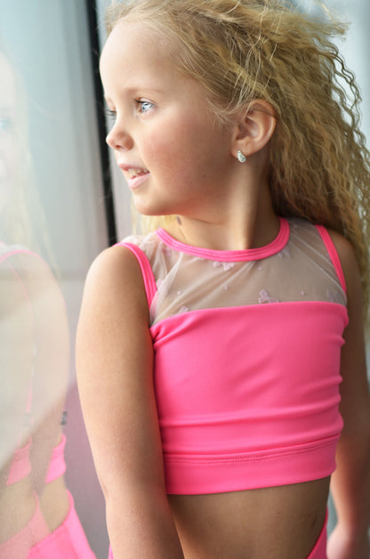 XO Top - Neon Pink/Bow Mesh