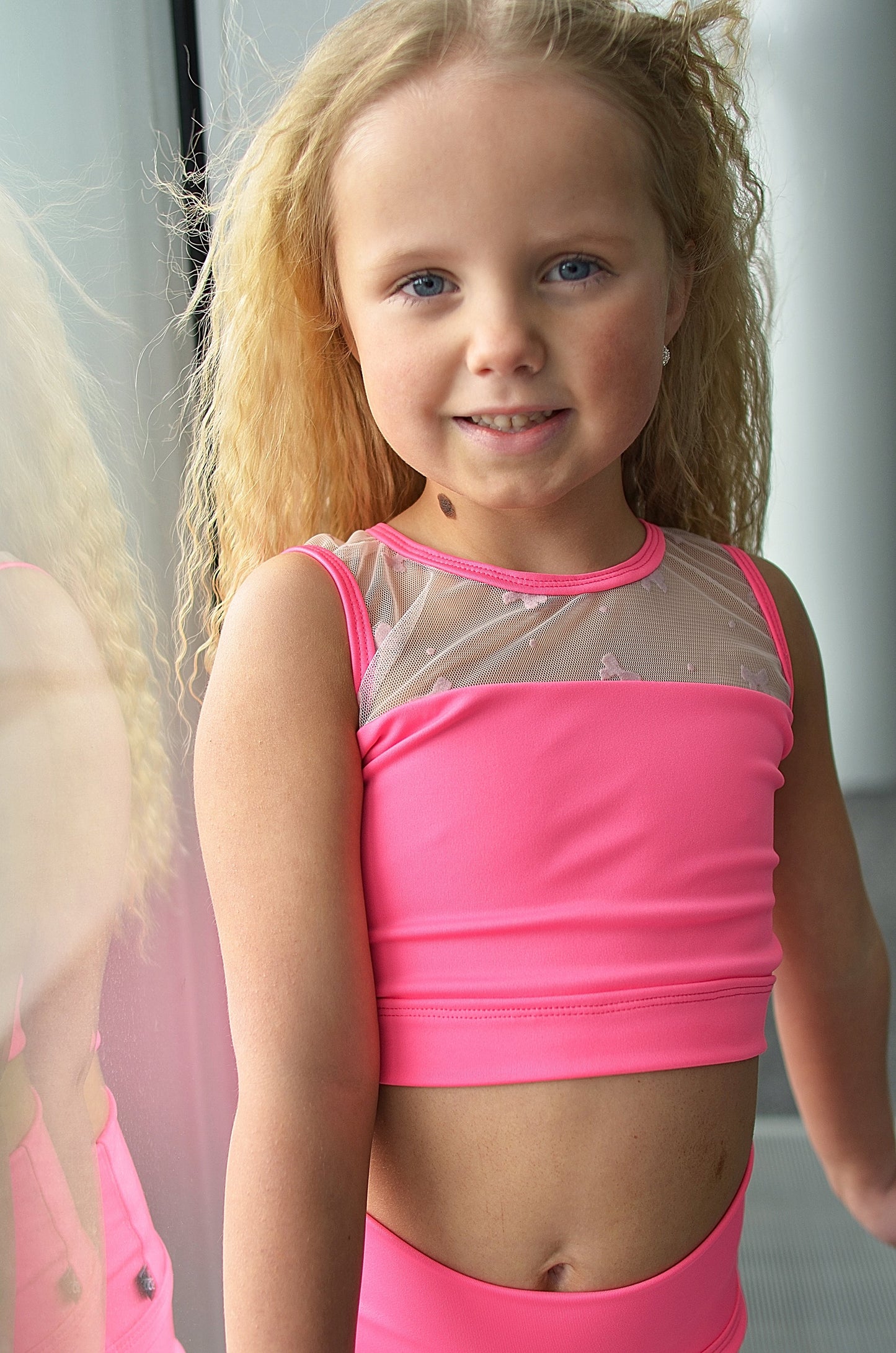 XO Top - Neon Pink/Bow Mesh