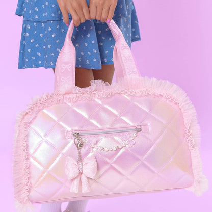 Quilted Holographic Medium Duffle Bag with Bag Charm