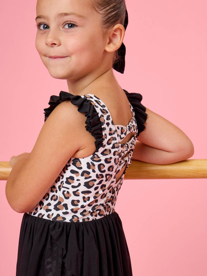 Girls Classic Leopard Flutter Sleeve Dance & Gymnastics Leotard
