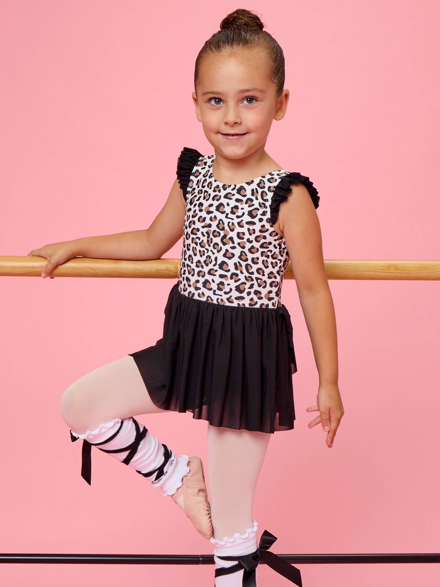 Girls Classic Leopard Flutter Sleeve Dance & Gymnastics Leotard