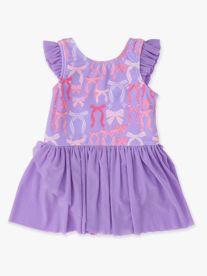 Girls Rosy Ribbons Flutter Sleeve Dance & Gymnastics Leotard
