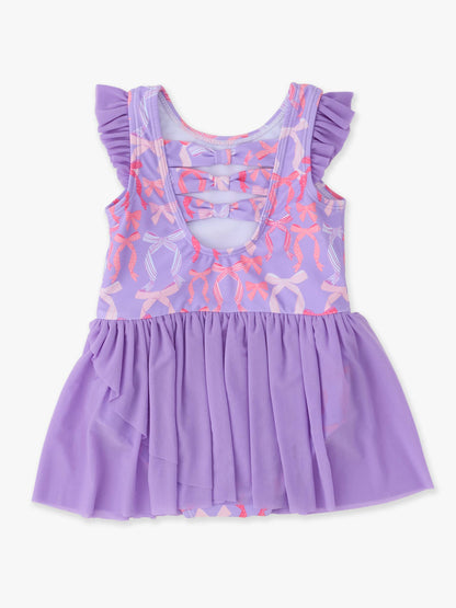 Girls Rosy Ribbons Flutter Sleeve Dance & Gymnastics Leotard