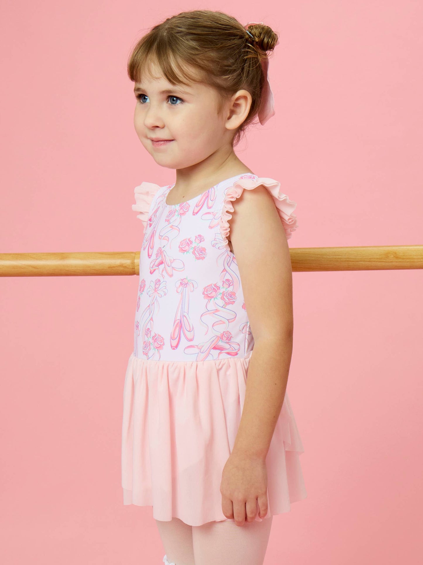 Girls Rosy Ballet Bows Flutter Sleeve Dance & Gymnastics Leotard