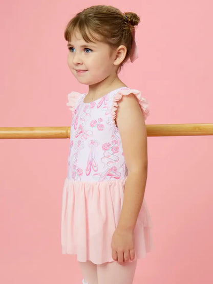 Rosy Ballet Bows Flutter Sleeve Leotard