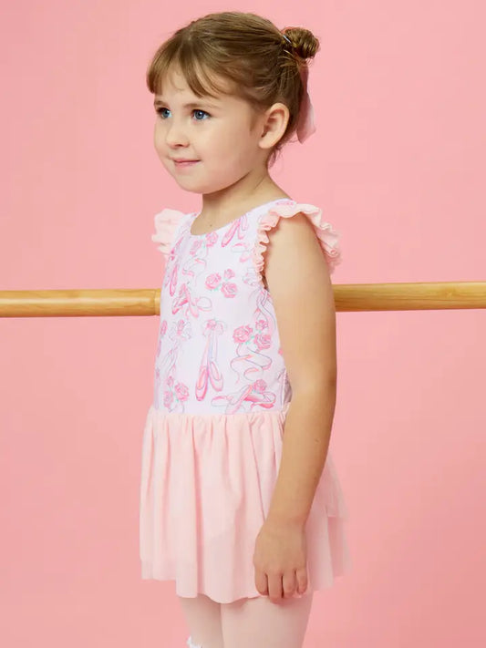 Rosy Ballet Bows Flutter Sleeve Leotard