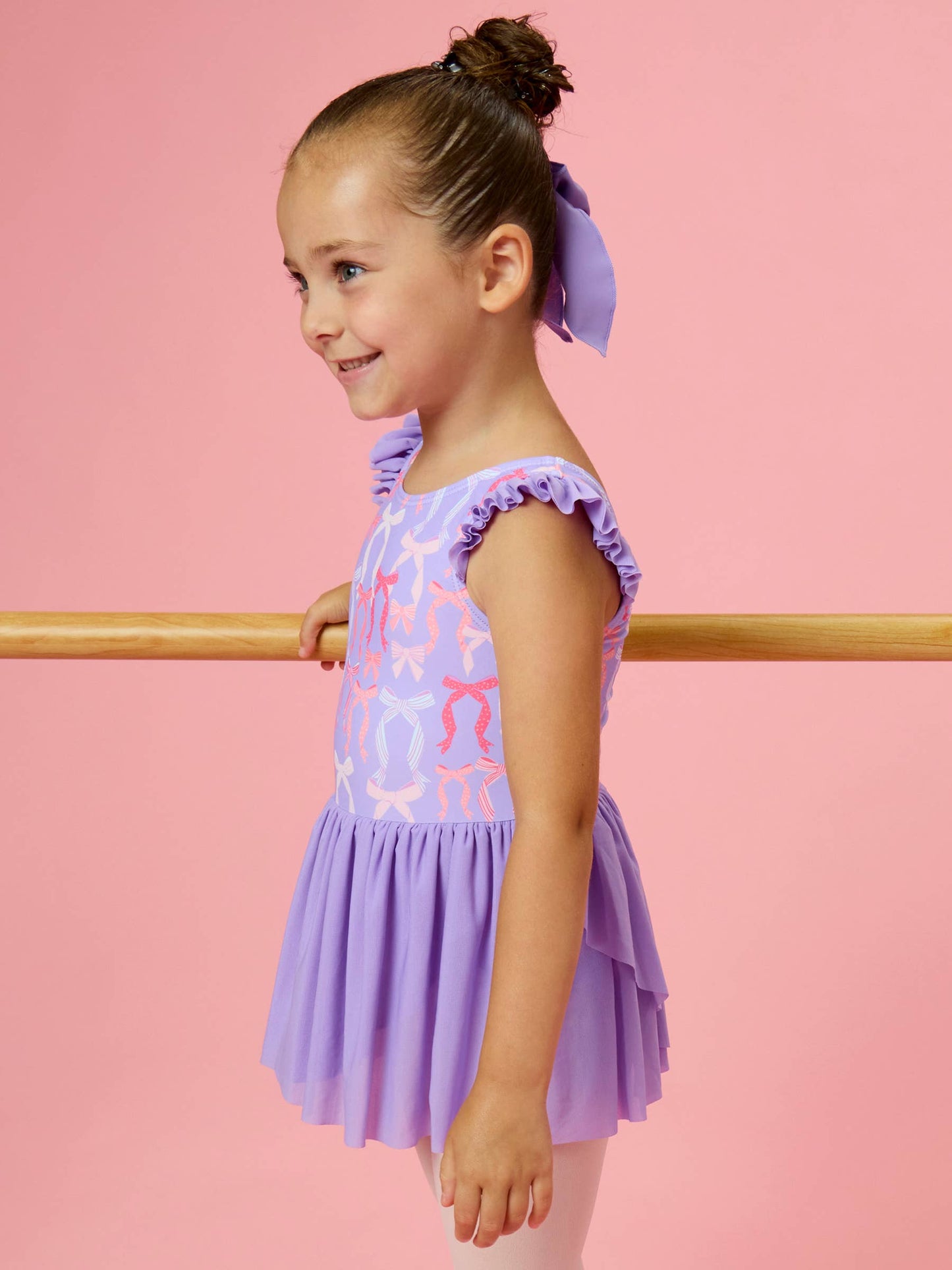 Girls Rosy Ribbons Flutter Sleeve Dance & Gymnastics Leotard