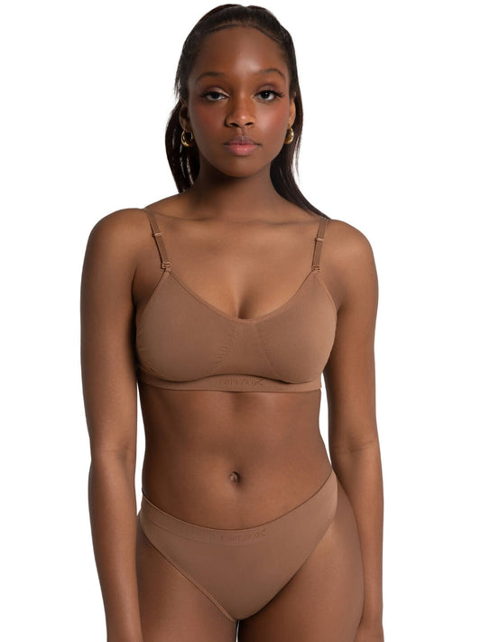 Mocha Medium Seamless Clear Back Bra