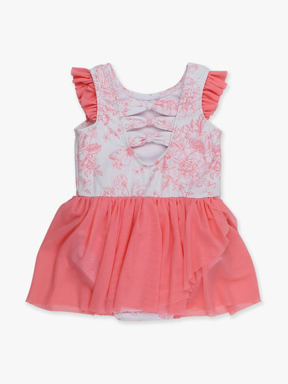 Girls Bubblegum Butterfly Garden Toile Flutter Sleeve Dance & Gymnastics Leotard