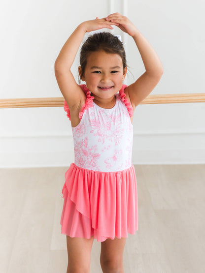 Girls Bubblegum Butterfly Garden Toile Flutter Sleeve Dance & Gymnastics Leotard