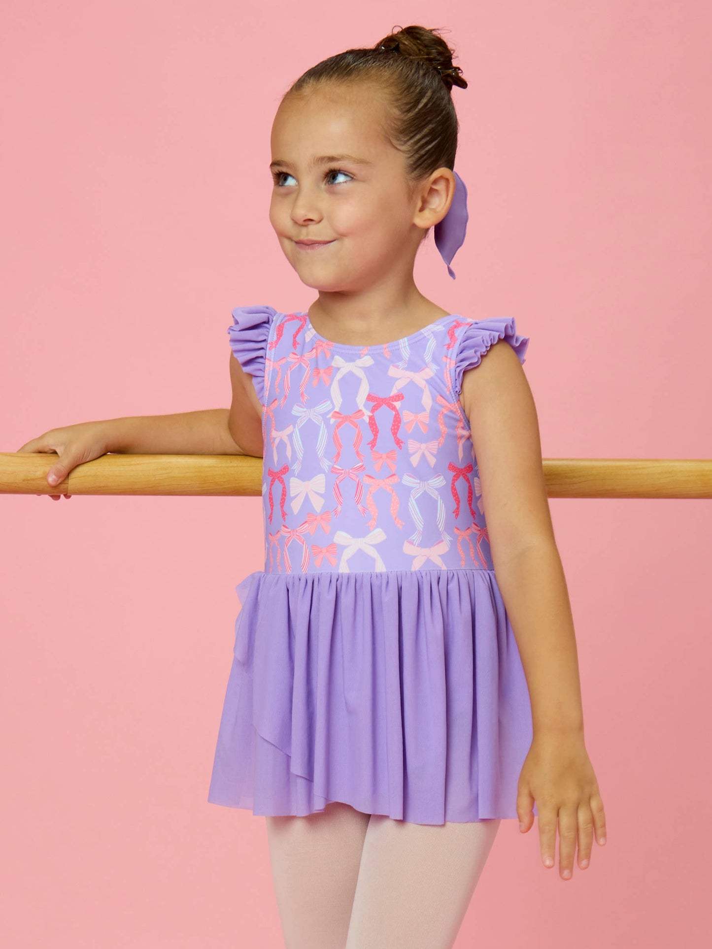 Girls Rosy Ribbons Flutter Sleeve Dance & Gymnastics Leotard