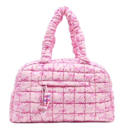 Quilted Scrunchies Bow Printed Medium Duffle Bag