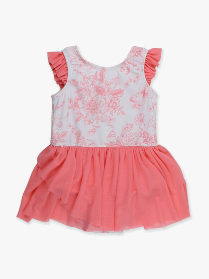 Girls Bubblegum Butterfly Garden Toile Flutter Sleeve Dance & Gymnastics Leotard
