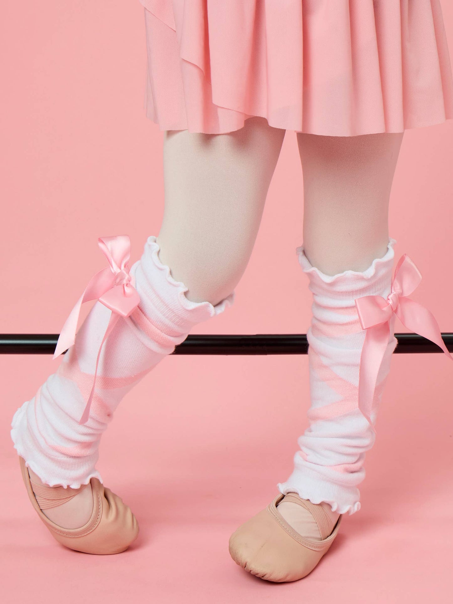 Girls White Ballet Bow Leg Warmers