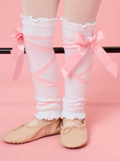 Girls White Ballet Bow Leg Warmers