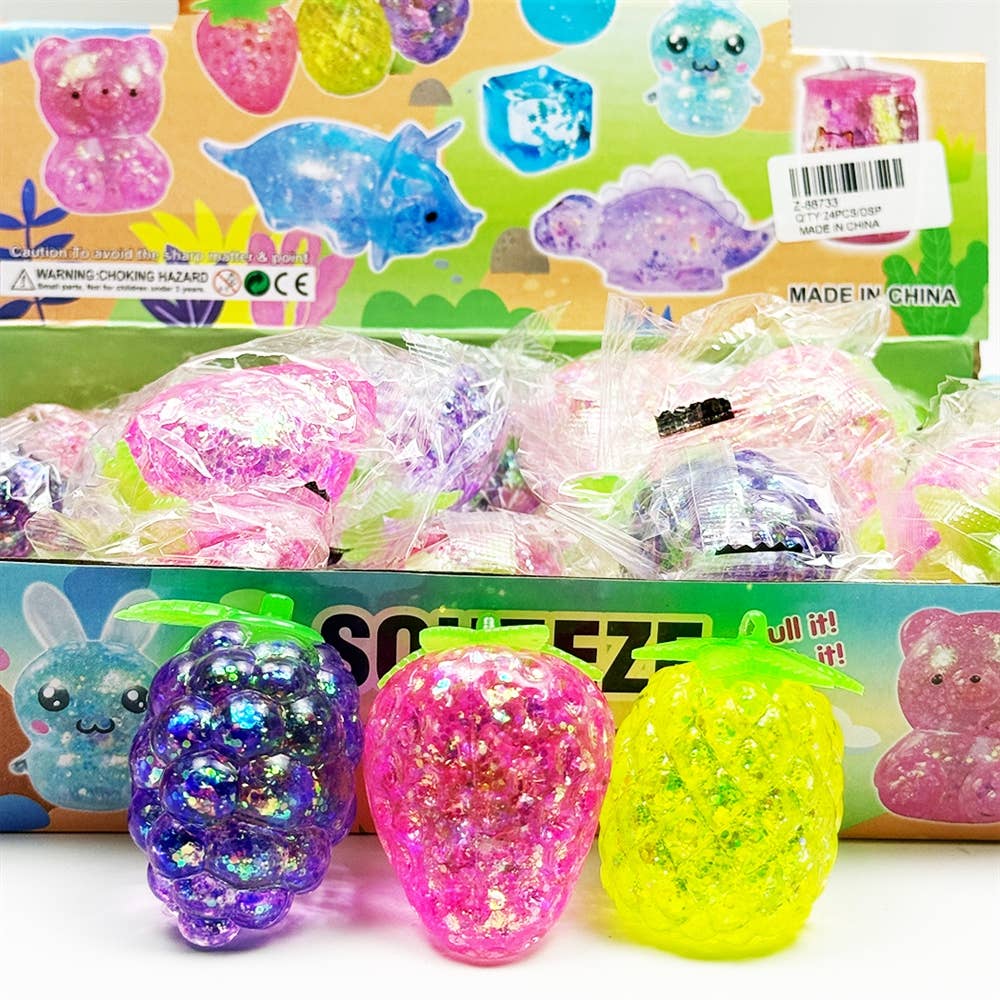 24 pcs Maltose Glittered Mini  Fruit Squishy Toy