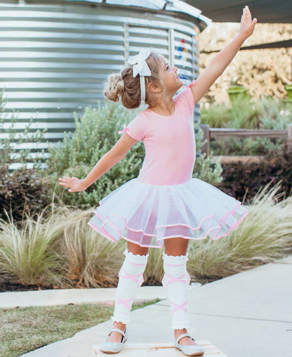 Girls White Ballet Bow Leg Warmers