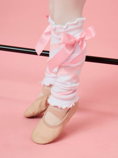 Girls White Ballet Bow Leg Warmers