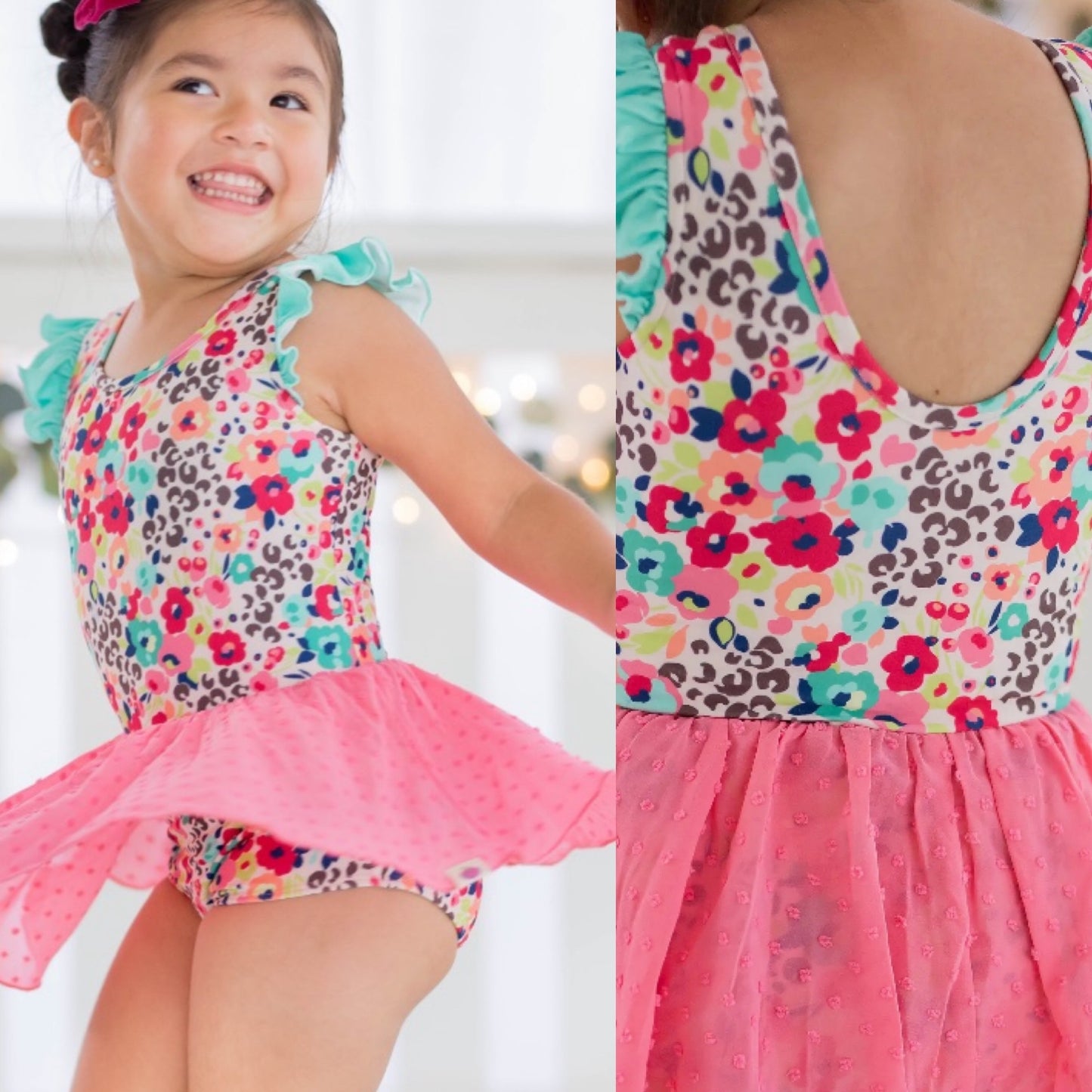 2T Leopard Floral Skirt Leotard