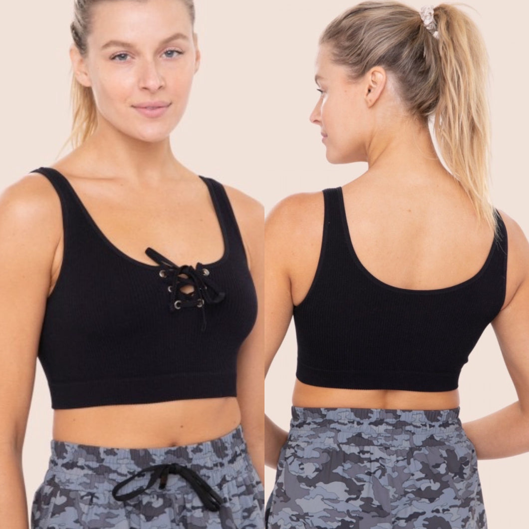 Ribbed Lace Up Active Top