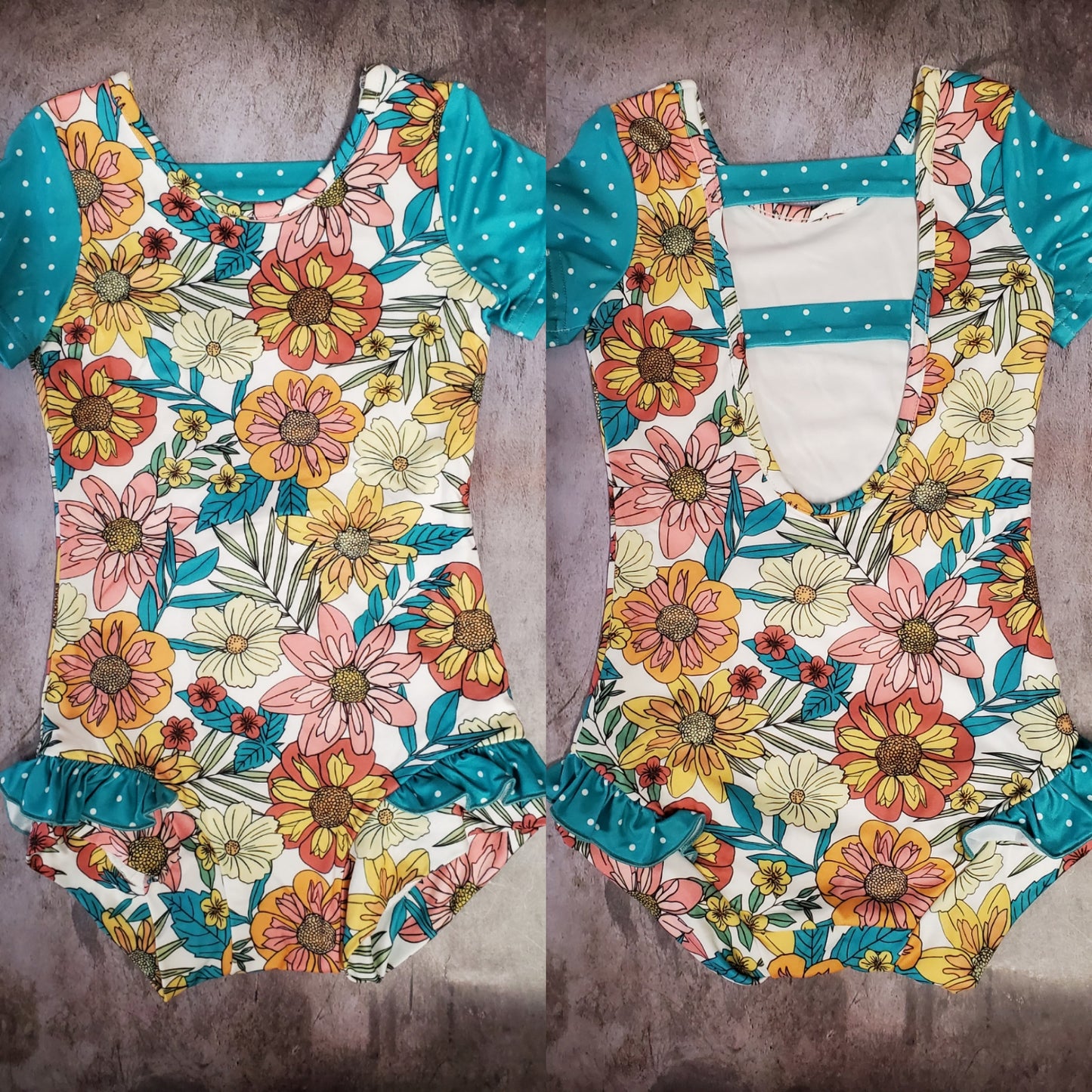 Teal Floral Leotard Size 5