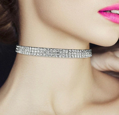 Crystal Chokers 3 Row Stretch