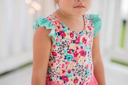 2T Leopard Floral Skirt Leotard