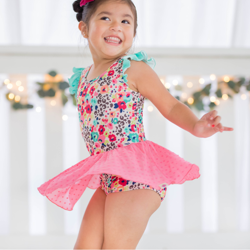 2T Leopard Floral Skirt Leotard